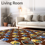 Brown Blue Golden Crest Shield Tile Rug