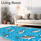 Oceanic Blue Dolphin Swirls Rug