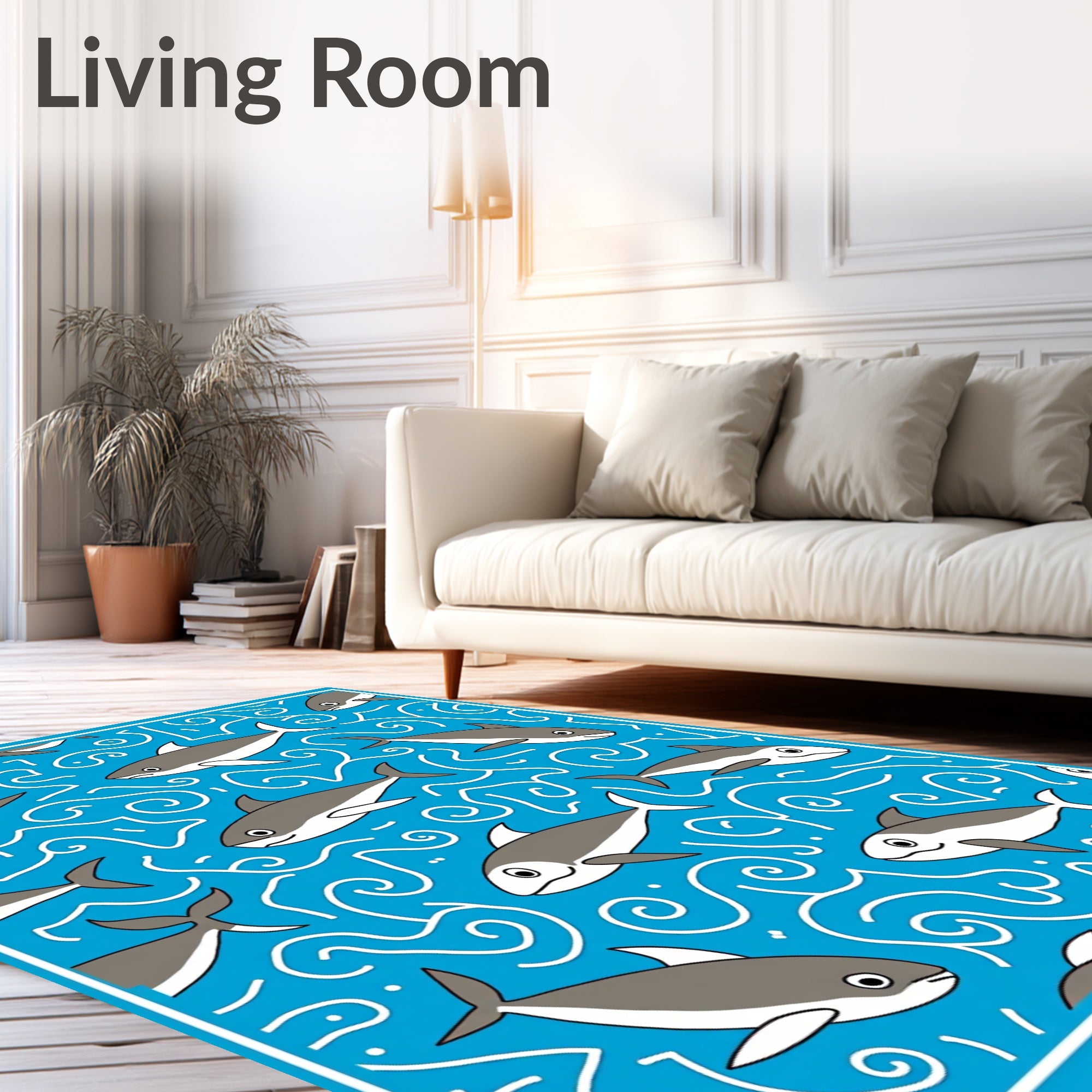 Oceanic Blue Dolphin Swirls Rug
