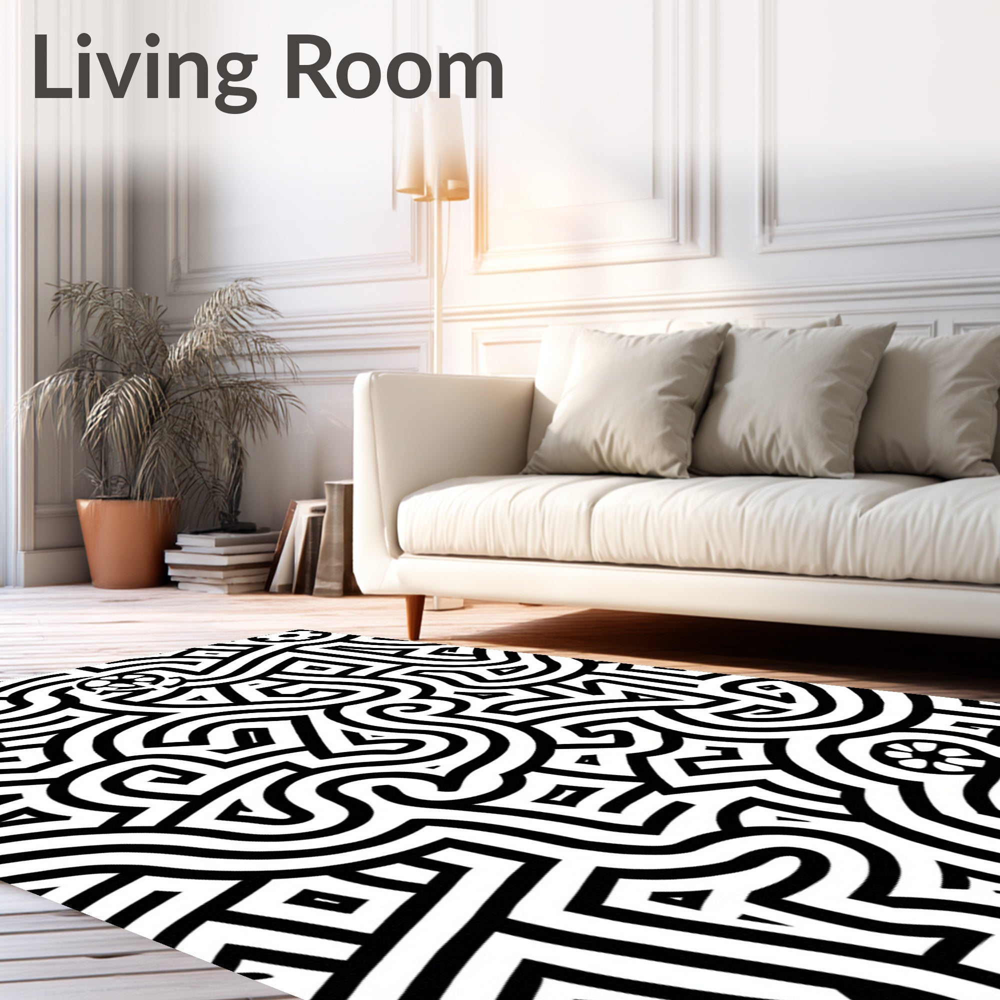 Bold Black Linear Maze Rug