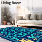 Navy Teal Whimsical Floral Alphabet Rug