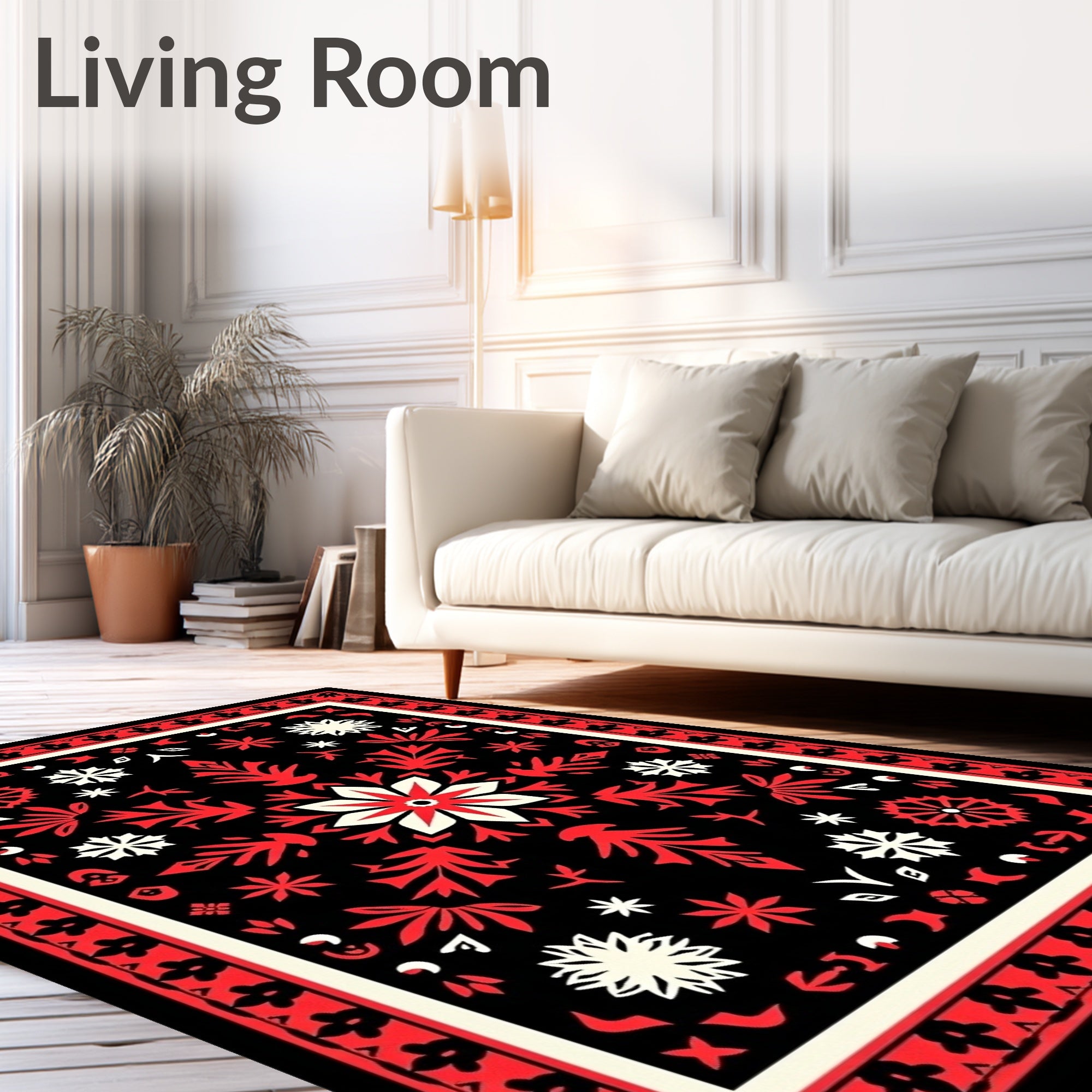 Bold Red Floral Central Medallion Rug