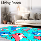 Playful Coral Blue Dolphin Ocean Friends Rug