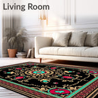 Bold Crimson Teak Scrollwork Medallion Rug
