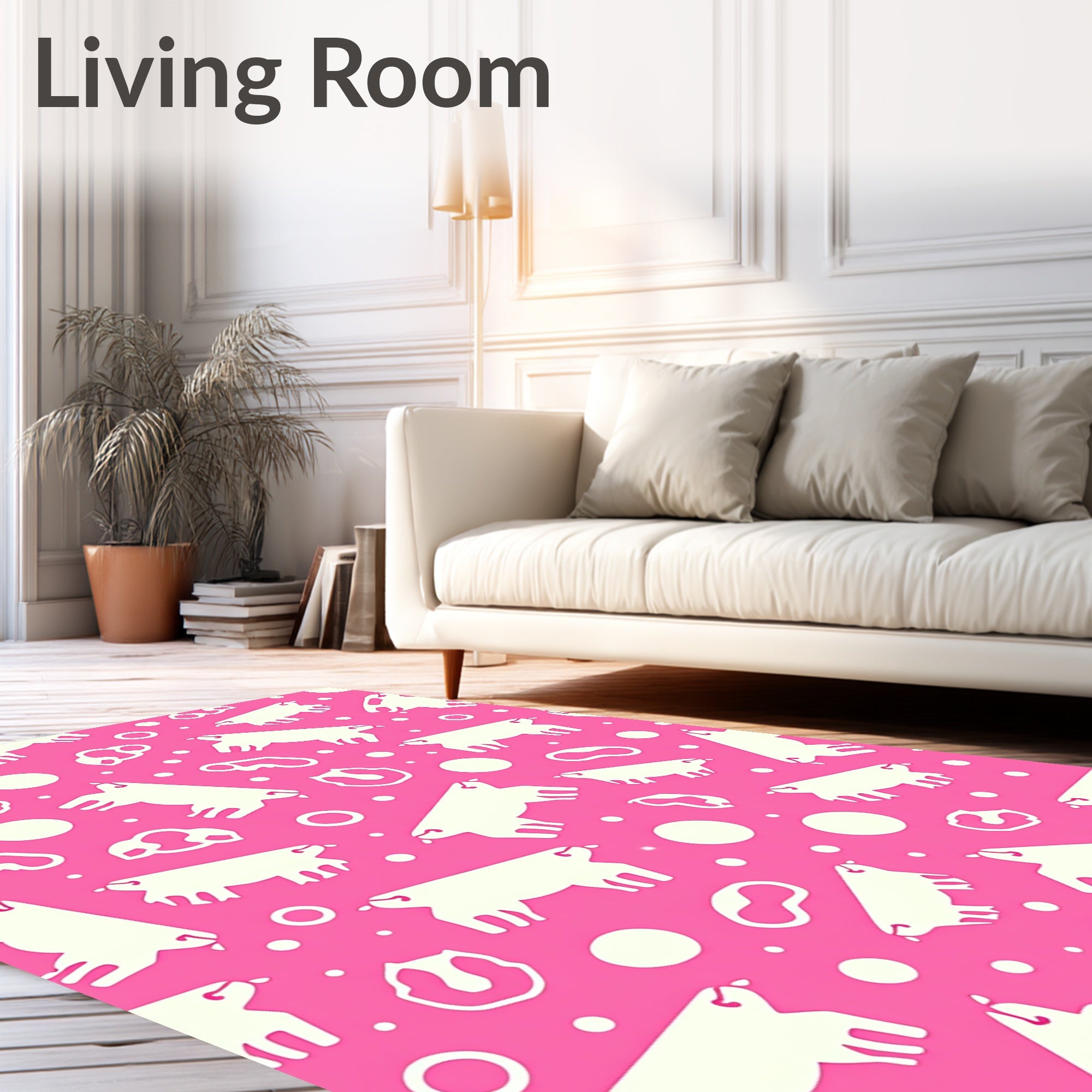 Pink White Piglet Polka Dot Collage Rug