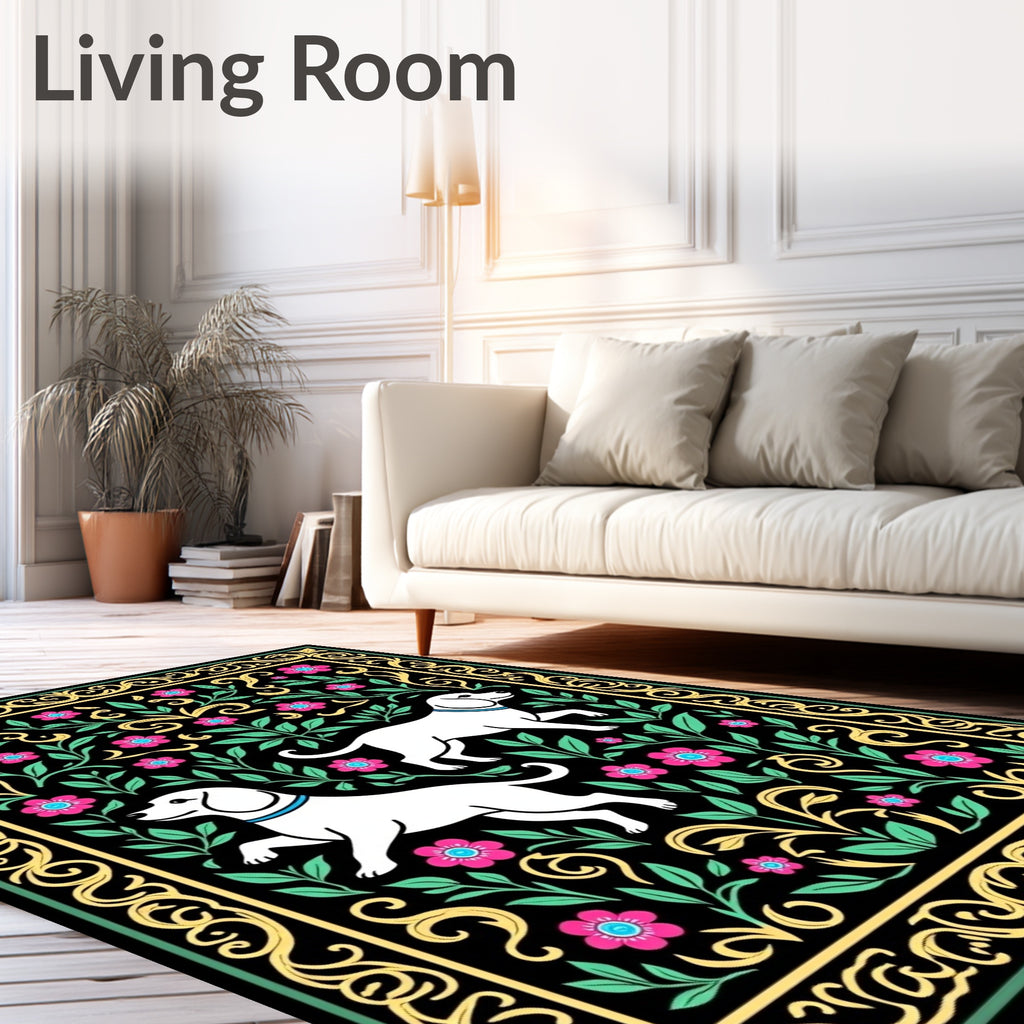 White Dogs In Floral Garden Rug