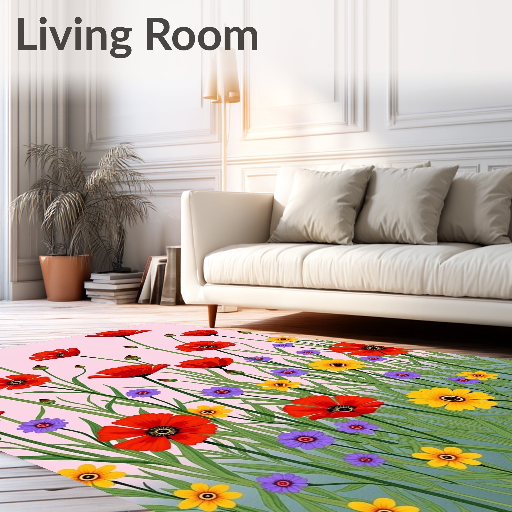 Vibrant Red Poppy Garden Grass Rug