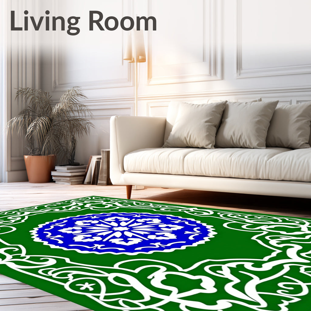 Emerald Green White Blue Medallion Swirl Rug