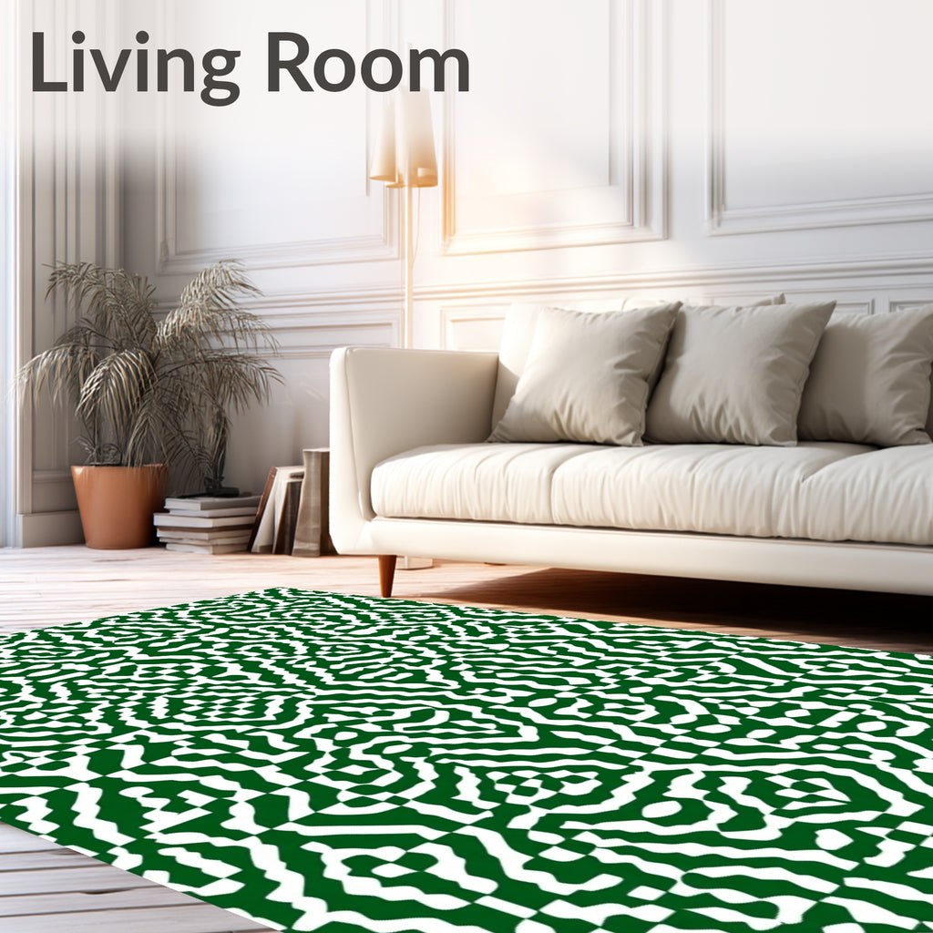 Emerald And White Interlocking Abstract Rug