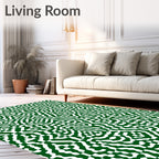 Emerald And White Interlocking Abstract Rug