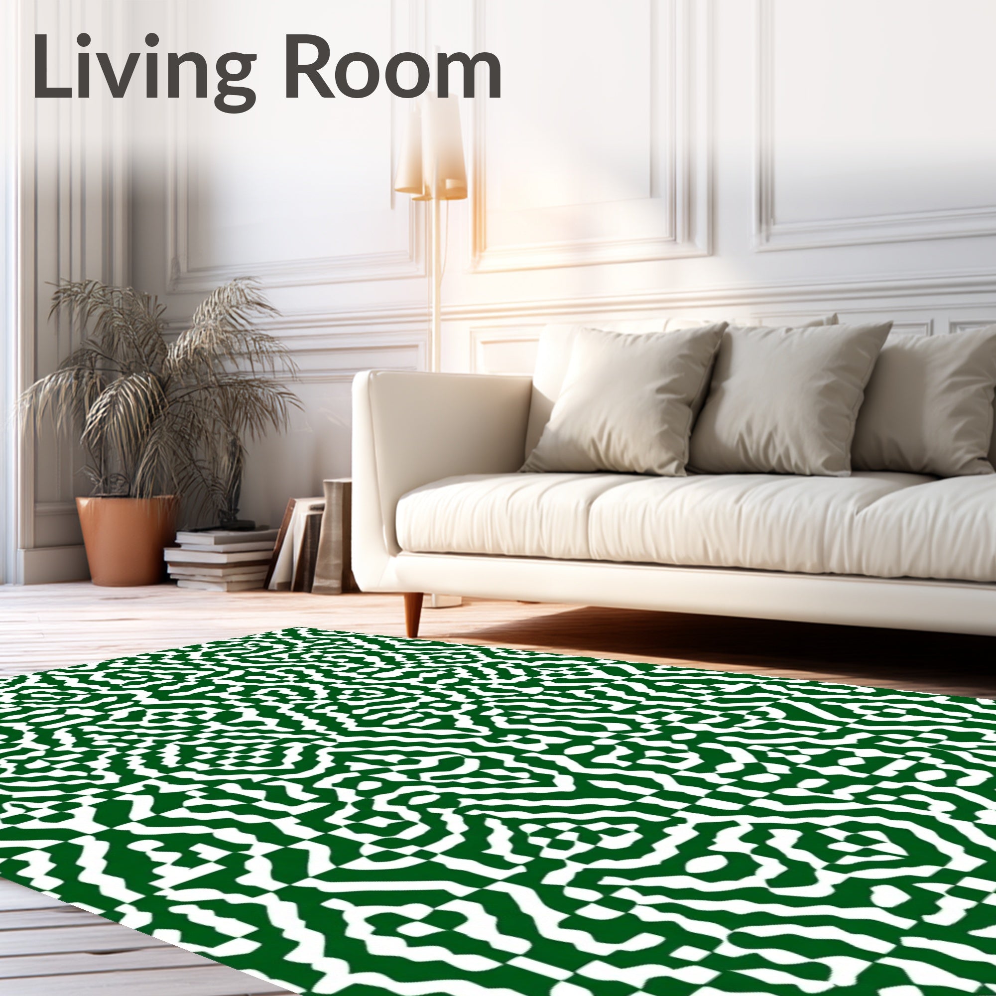 Emerald And White Interlocking Abstract Rug