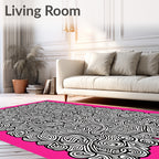 Pink Black Abstract Swirl Mandala Rug