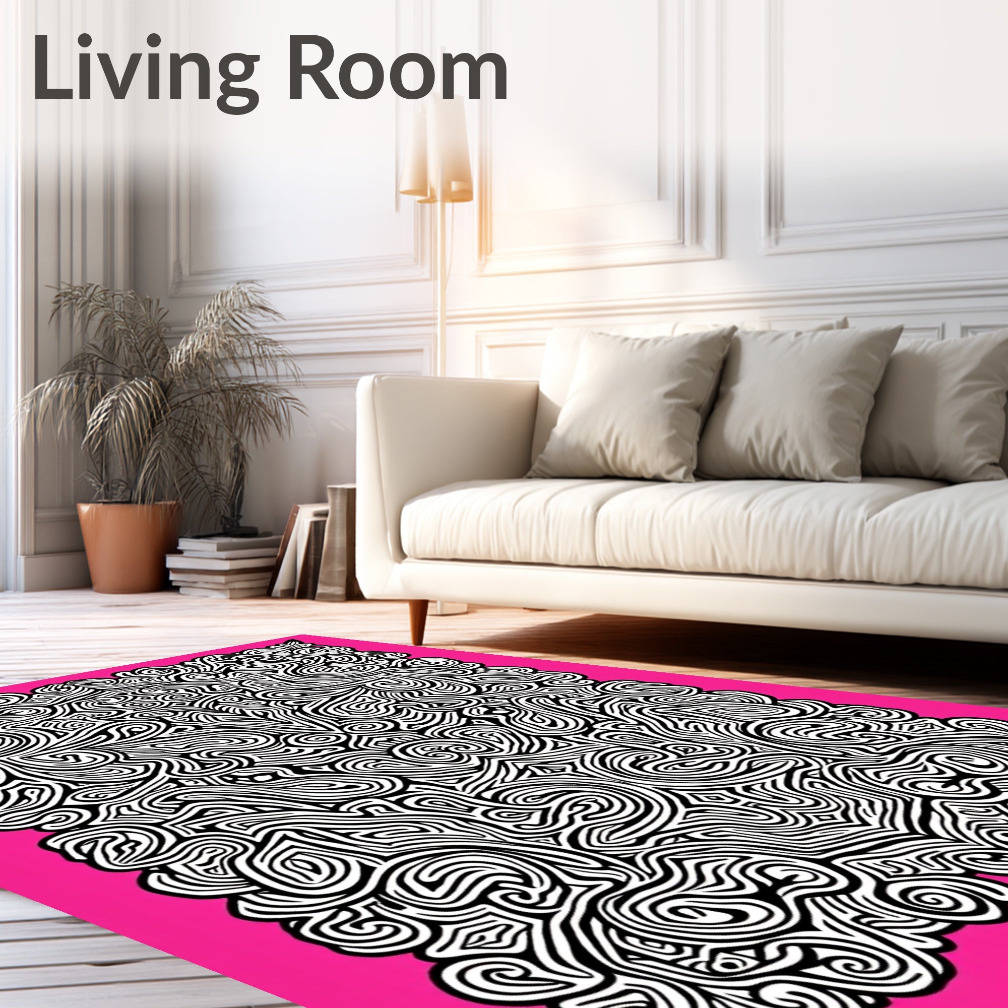 Pink Black Abstract Swirl Mandala Rug
