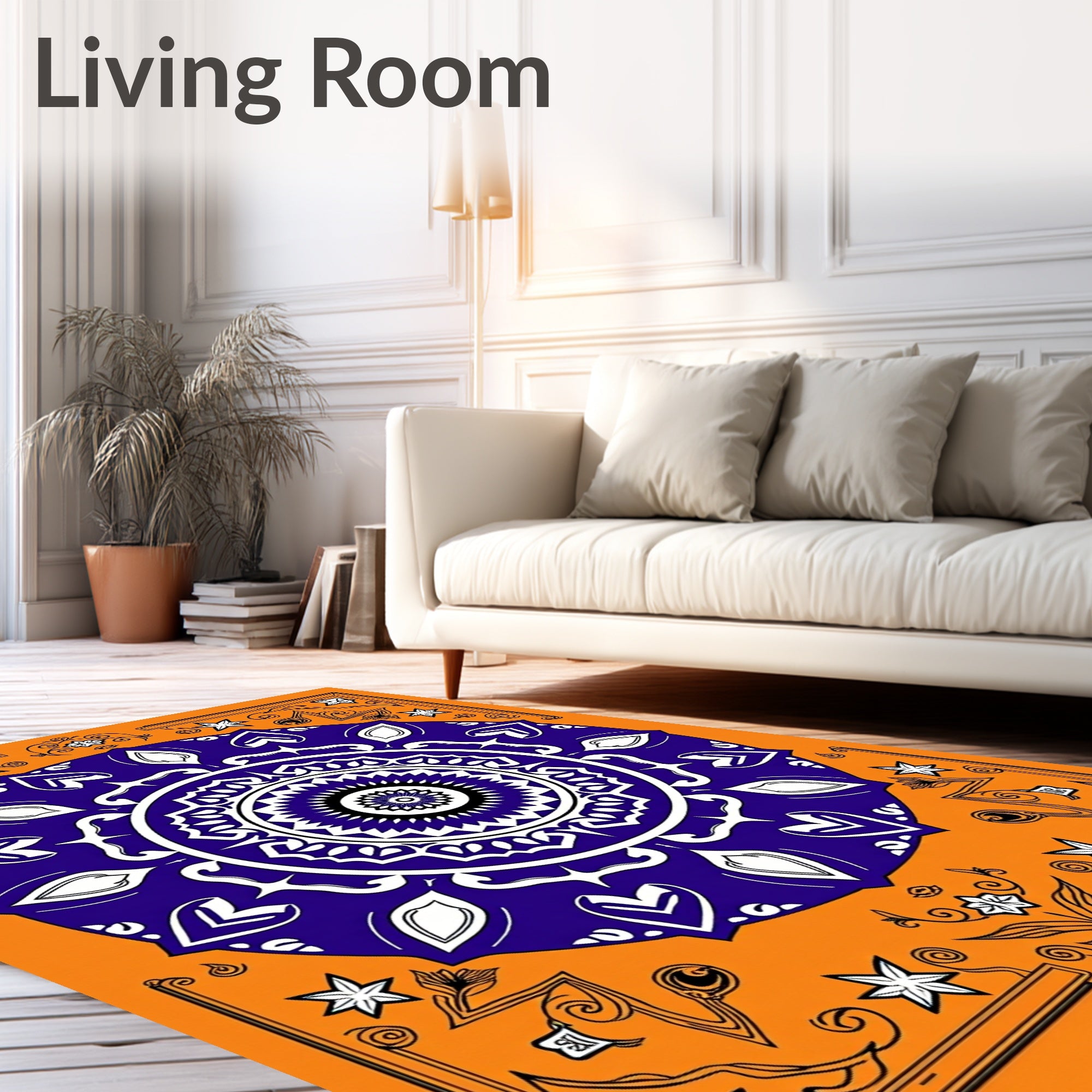 Vibrant Orange Indigo Mandala Stars Rug