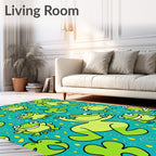 Whimsical Jumping Frogs Teal Background Rug