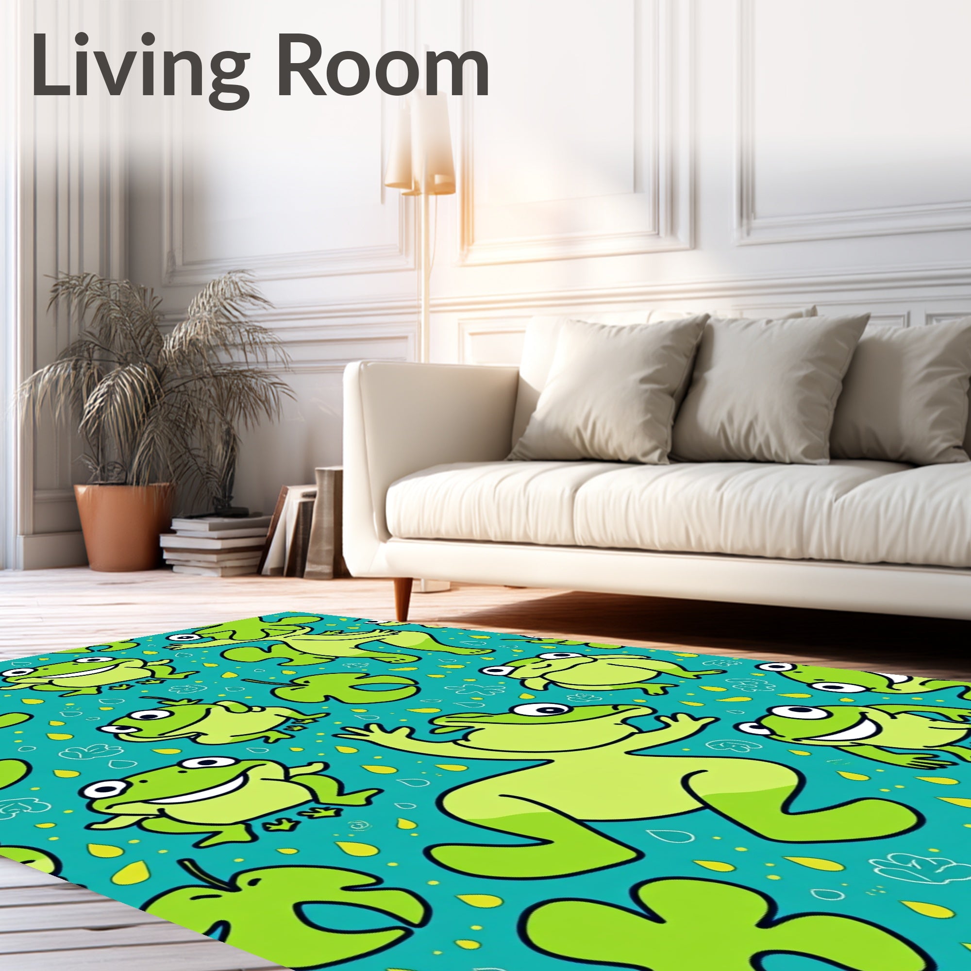 Whimsical Jumping Frogs Teal Background Rug