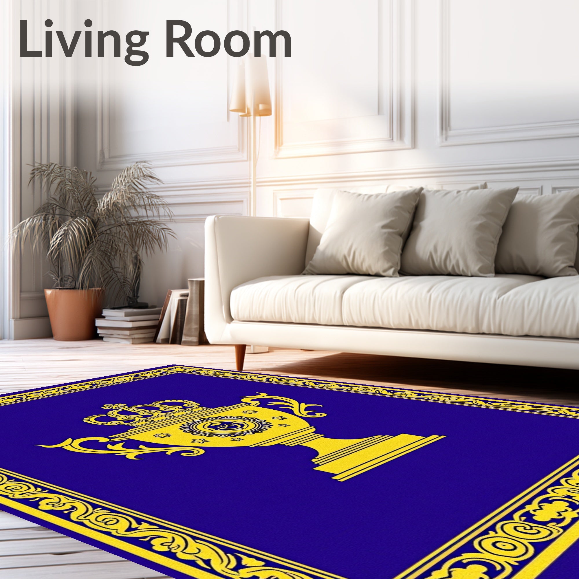 Royal Blue Golden Trophy Border Rug