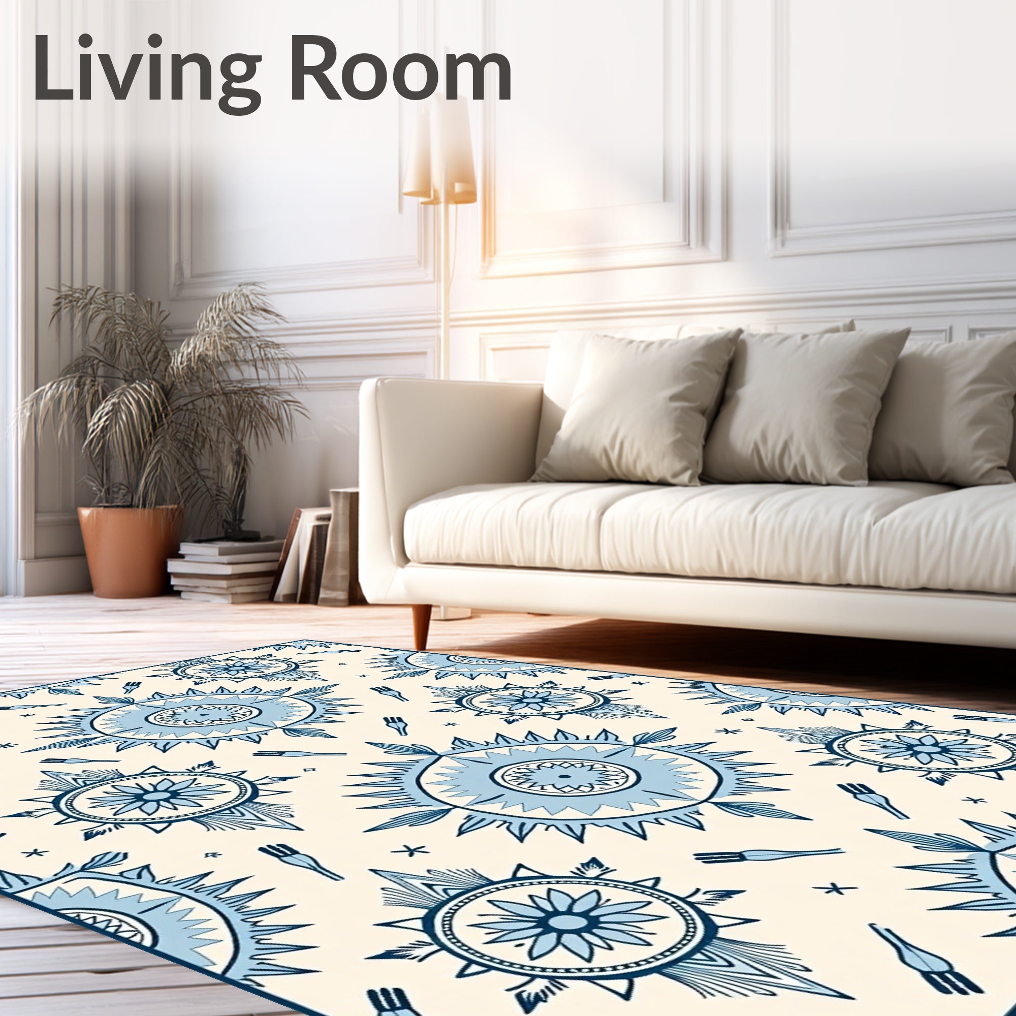 Cerulean Sunburst Floral Medallion Rug