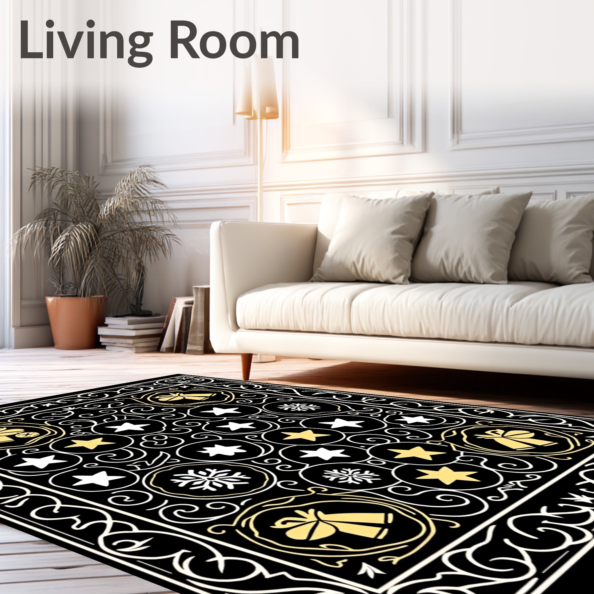 Golden Bells Starry Night Swirls Rug