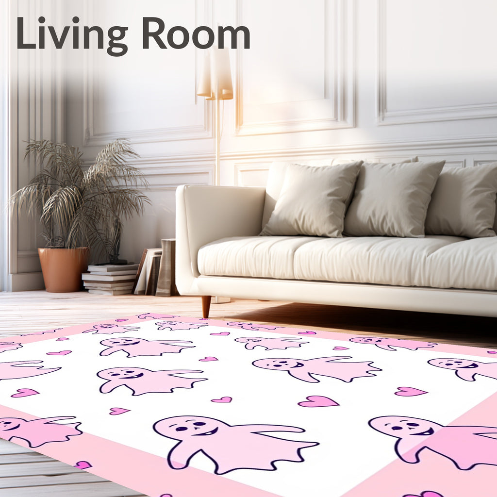 Pink Ghost Hearts Fun Repeat Rug