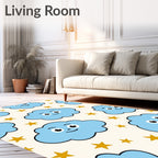 Whimsical Blue Clouds Golden Stars Rug