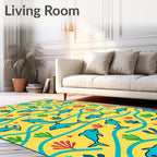 Playful Blue Dolphins Yellow Ocean Rug