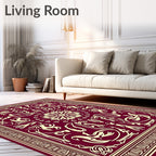Crimson Golden Floral Symmetry Rug