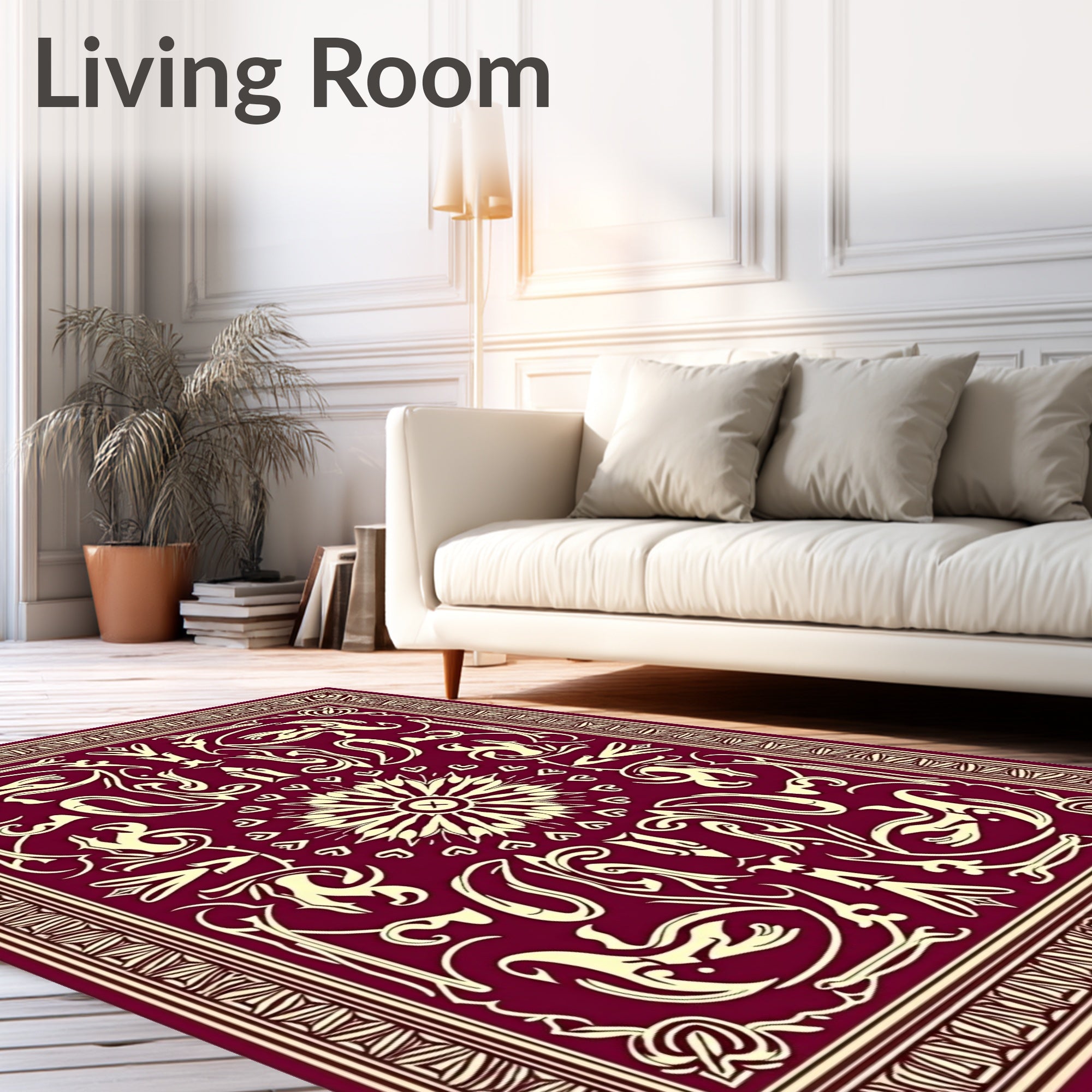 Crimson Golden Floral Symmetry Rug