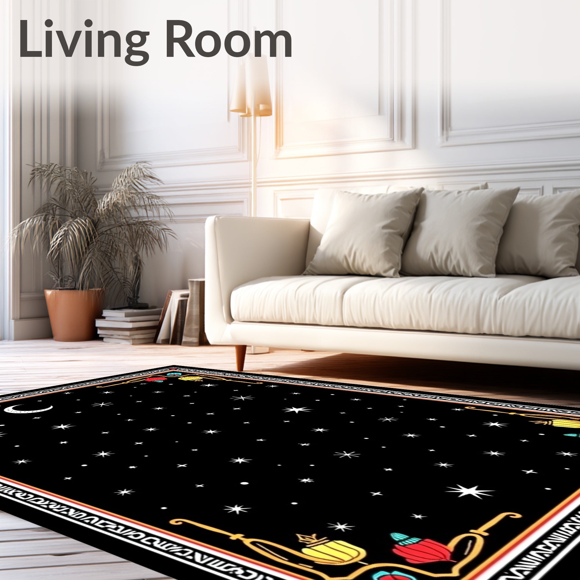 Cosmic Black Moon Starry Night Rug