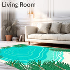 Tropical Turquoise Ocean Palm Fronds Rug
