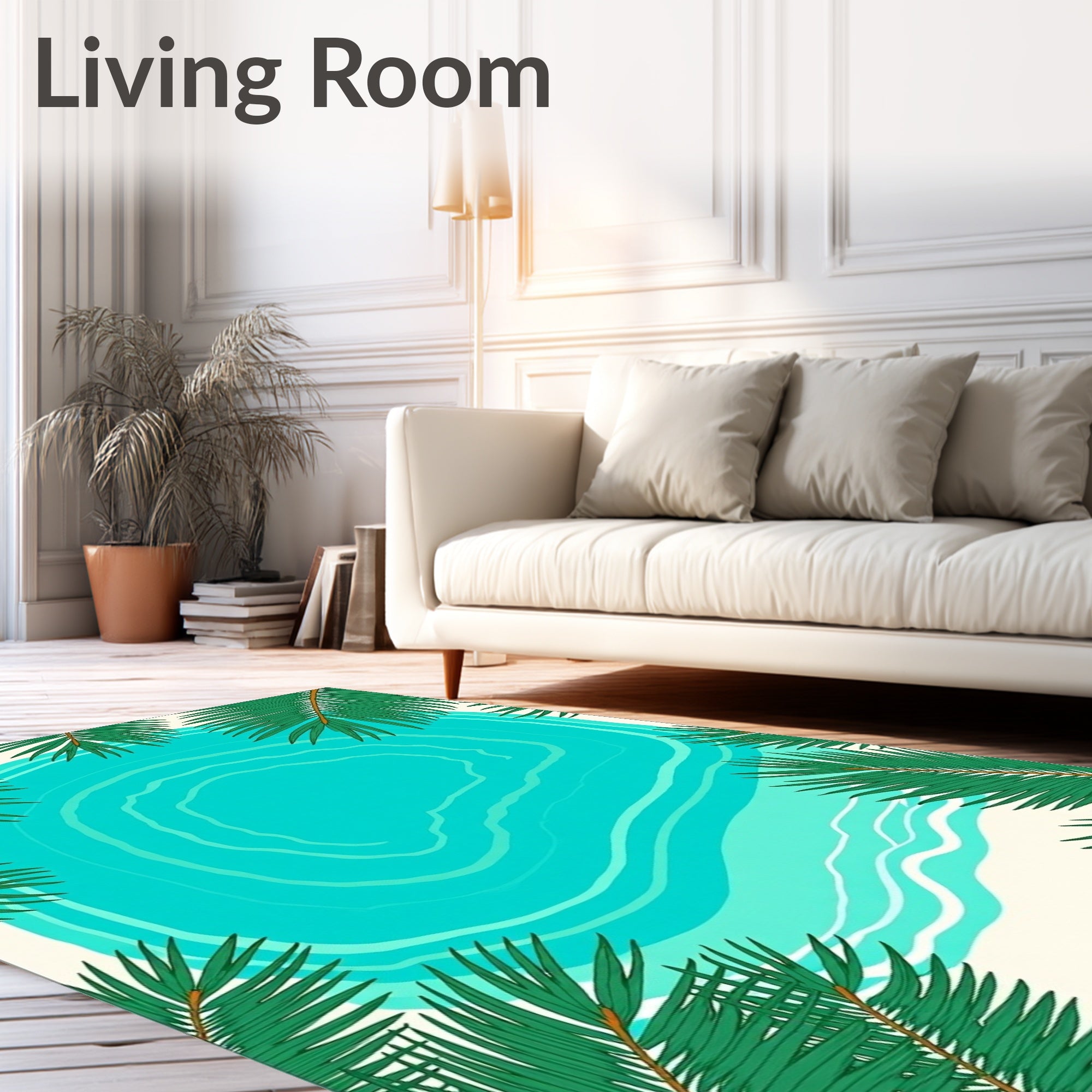 Tropical Turquoise Ocean Palm Fronds Rug