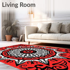 Crimson Bloom Mandala Symmetry Rug