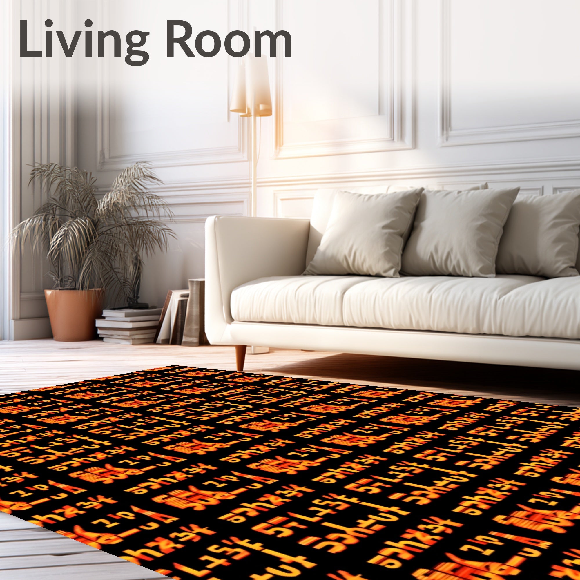 Orange Red Geometric Alphabet Rug