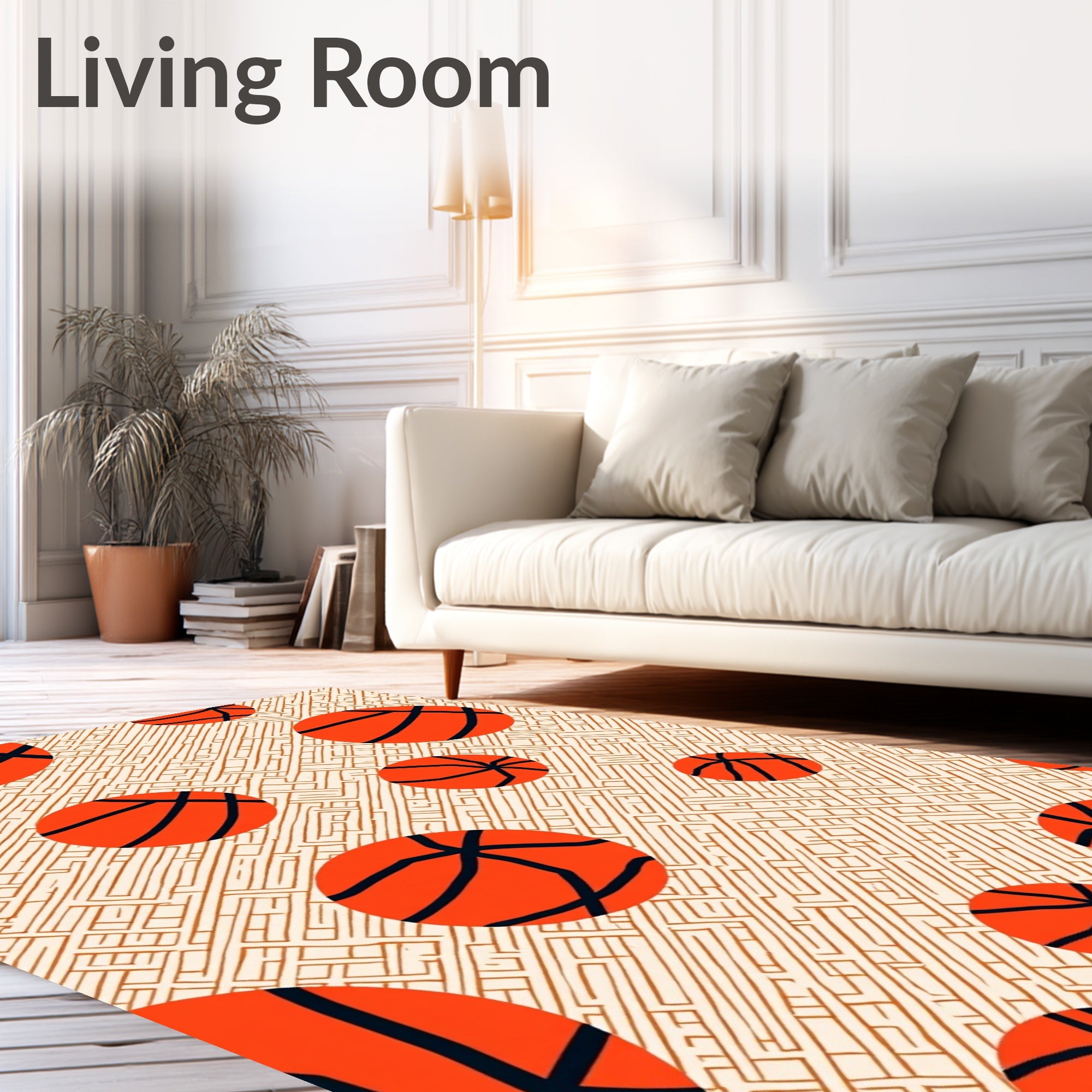 Vibrant Orange Basketball Maze Background Rug