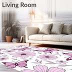 Pink Butterflies and Flowers Artwork Rug