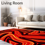Crimson Yellow Black Swirl Abstract Rug