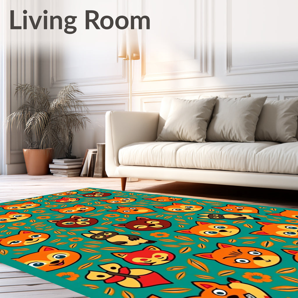 Whimsical Forest Animals Floral Background Rug
