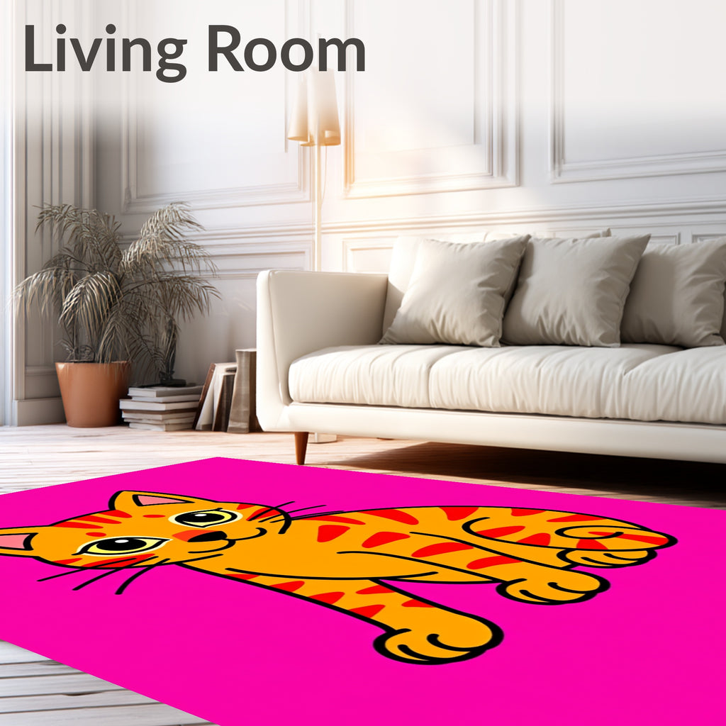 Orange Tabby Cat Whimsical Art Rug