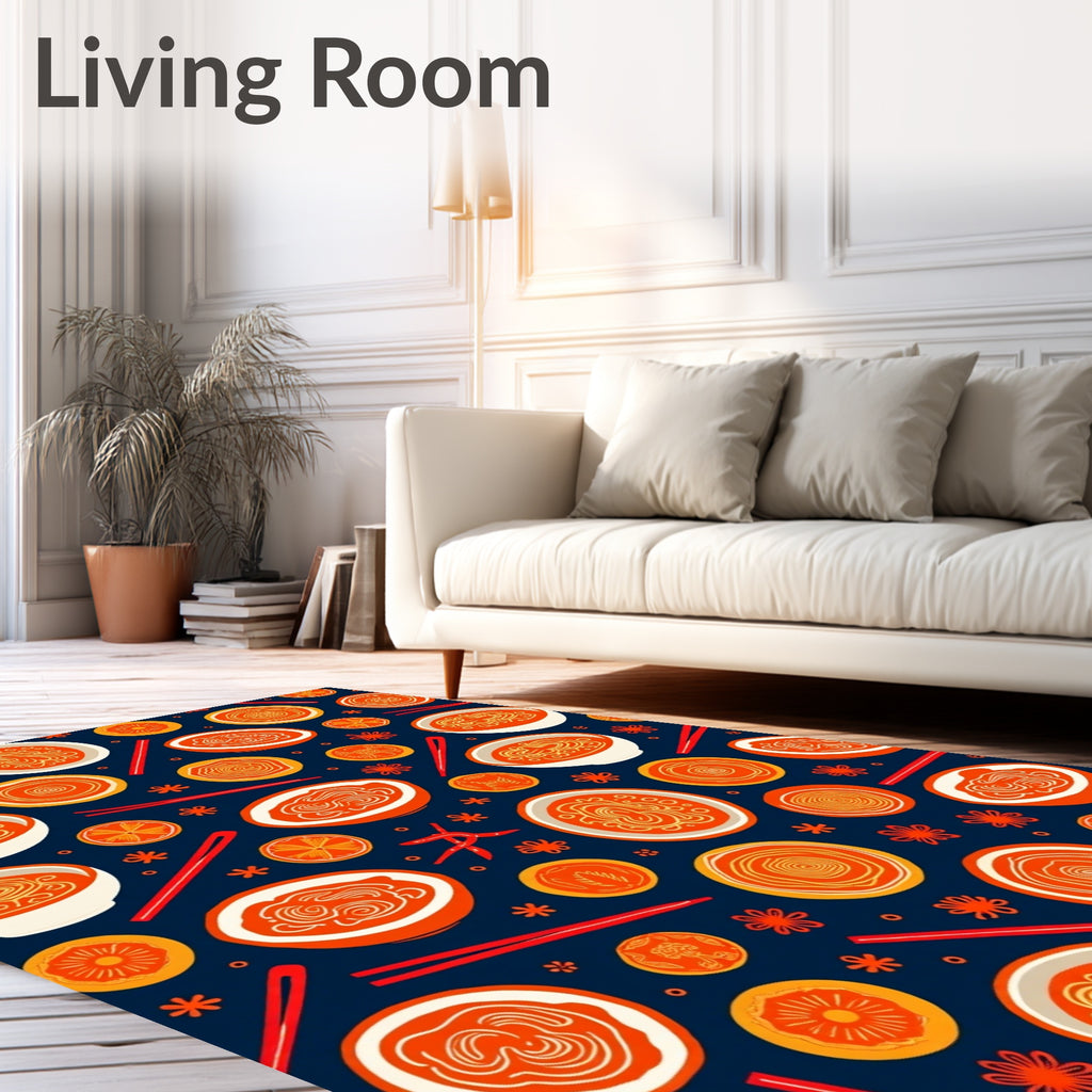 Orange Ramen Bowls Chili Chopsticks Rug