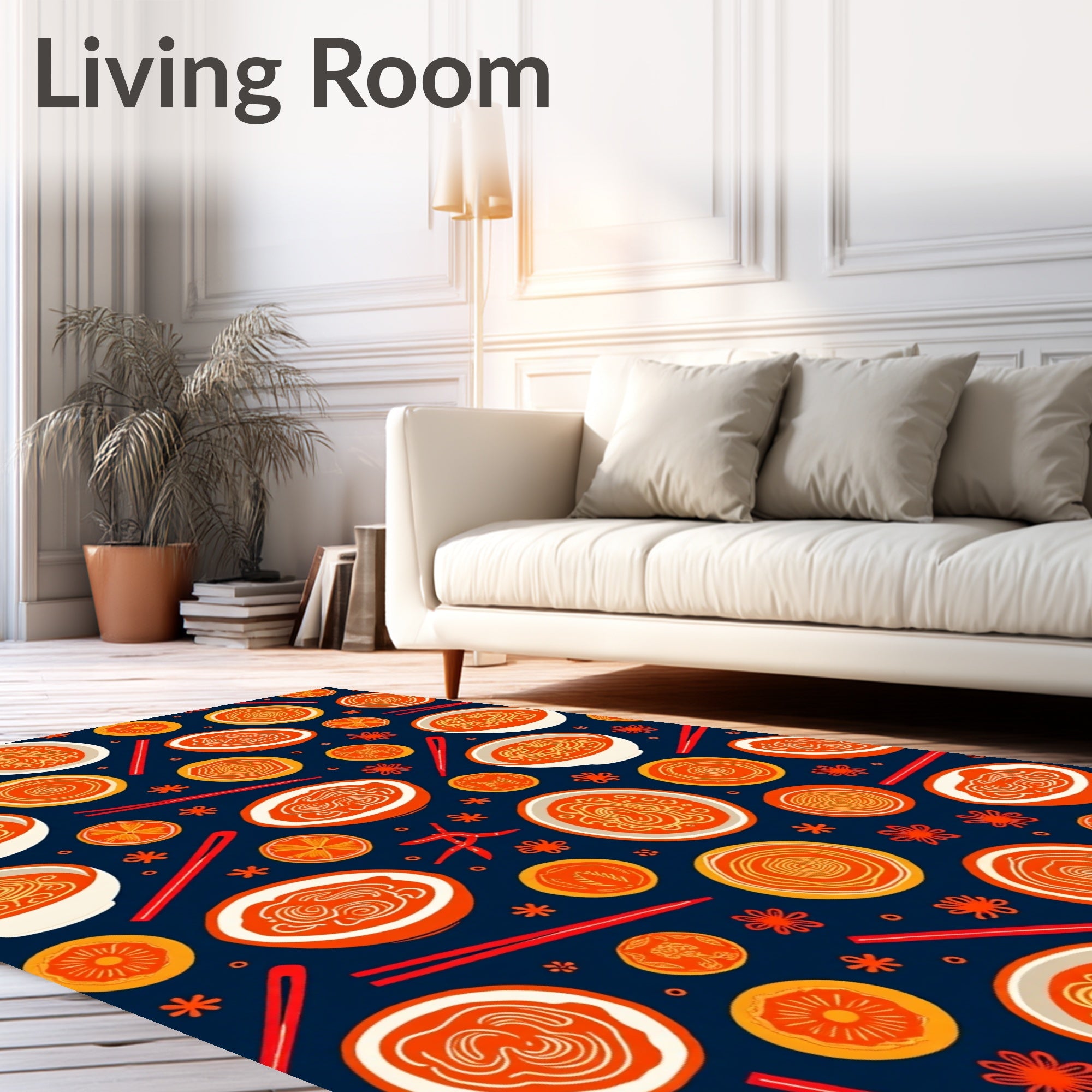 Orange Ramen Bowls Chili Chopsticks Rug