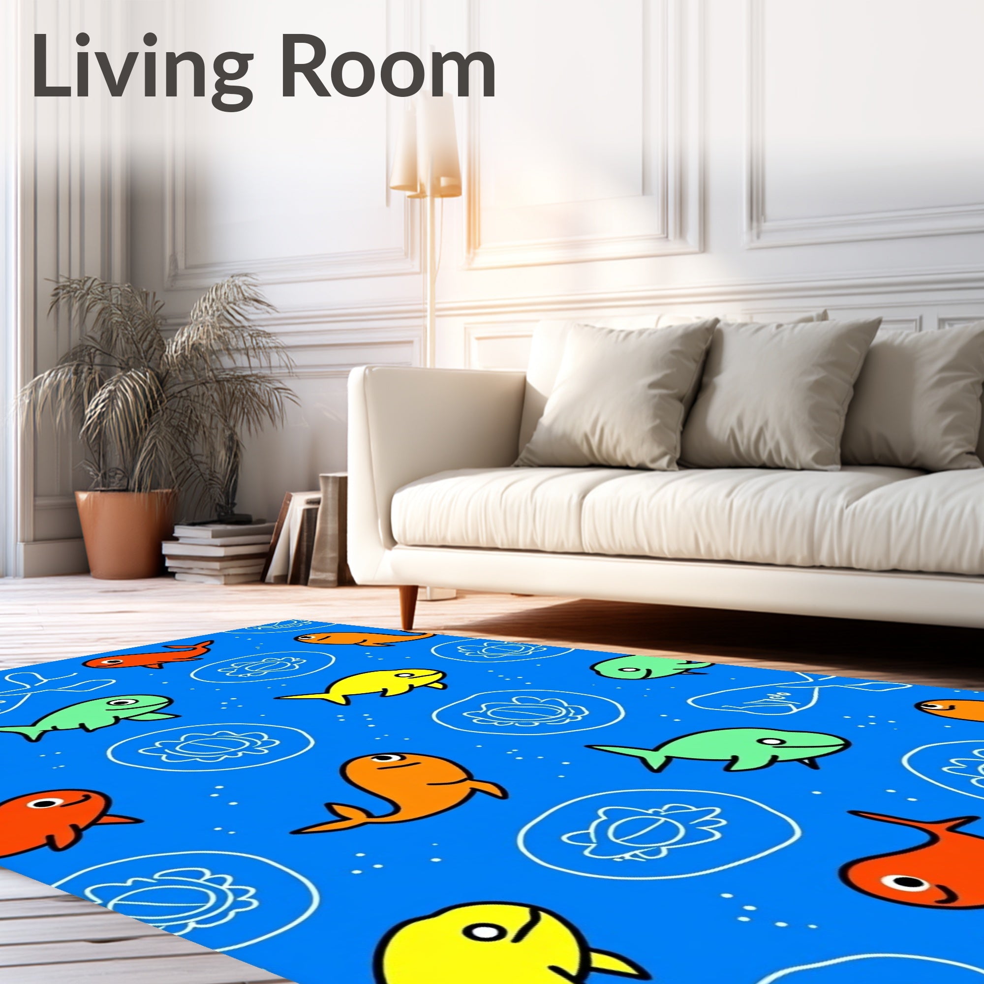 Whimsical Fish School Blue Ocean Rug