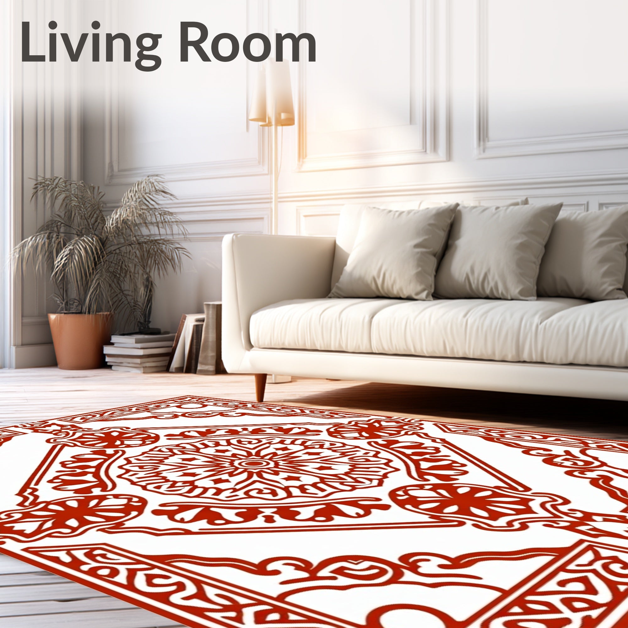 Ornate Red Medallion Square Rug