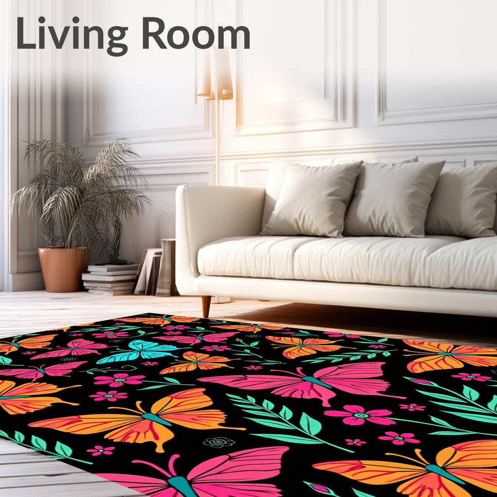 Vibrant Butterfly Garden Floral Spread Rug