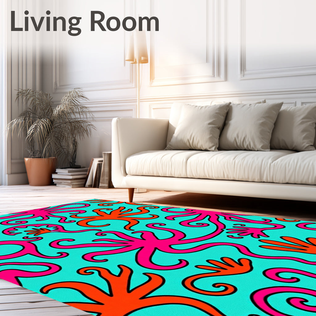 Bright Pink Orange Tentacle Aquatic Swirl Rug