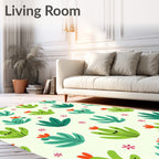 Whimsical Green Blooming Cactus Collection Rug