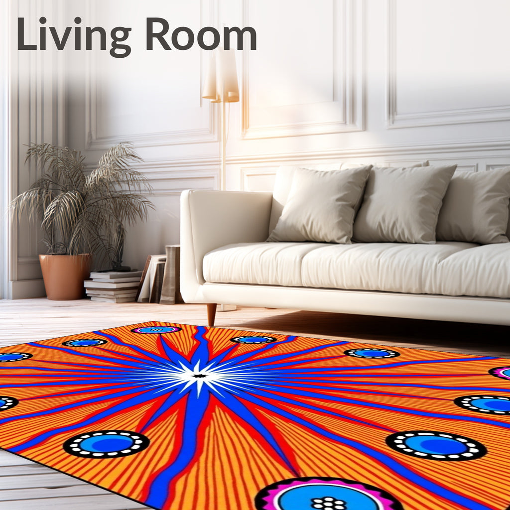 Vibrant Red Blue Sunburst Medallions Rug