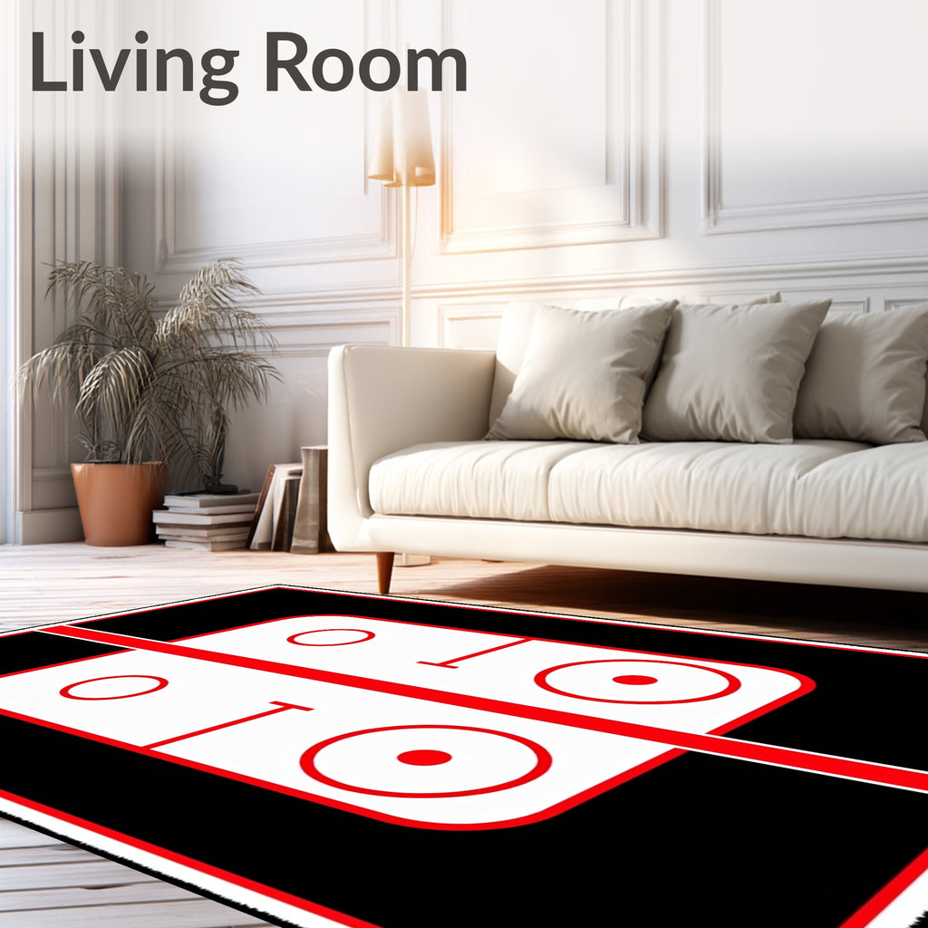 Bold Black Red Court Lines Rug
