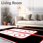 Bold Black Red Court Lines Rug
