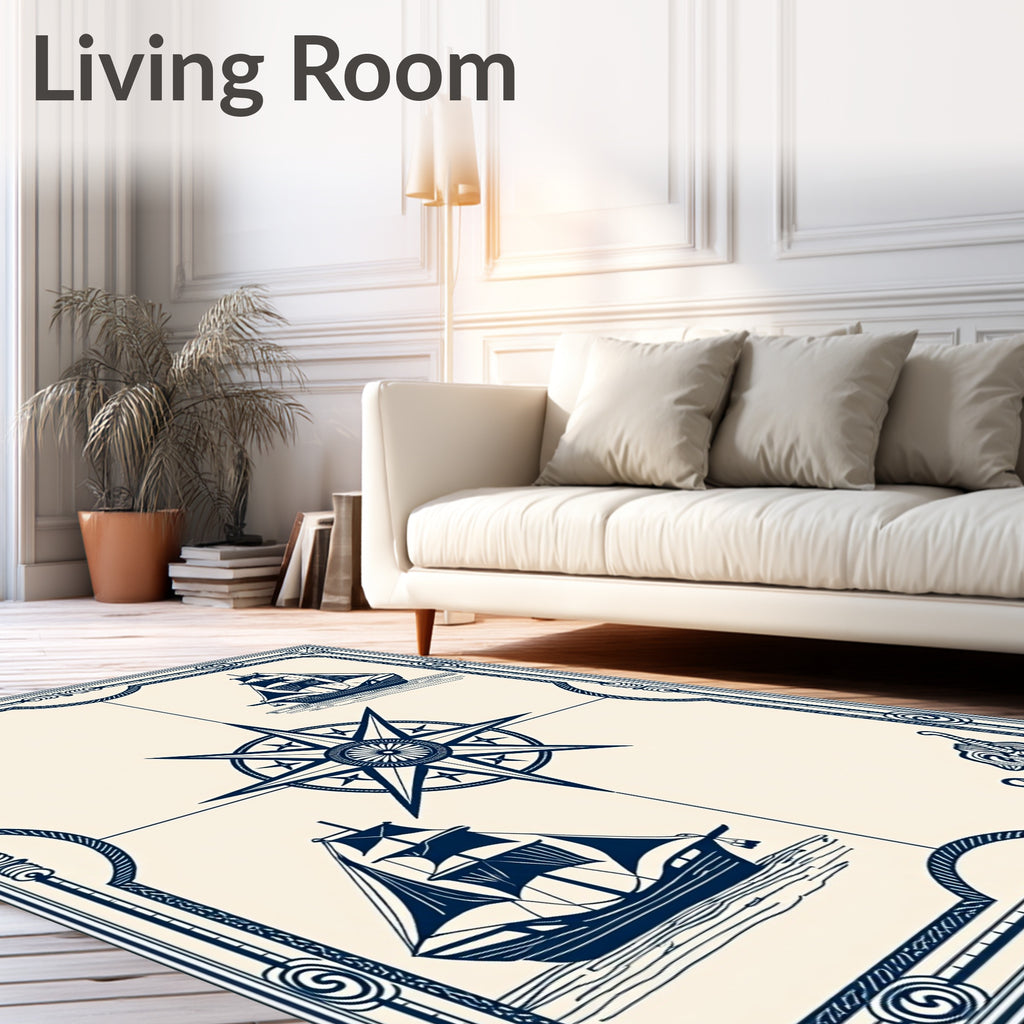 Nautical Ships Compass Rose Motif Rug