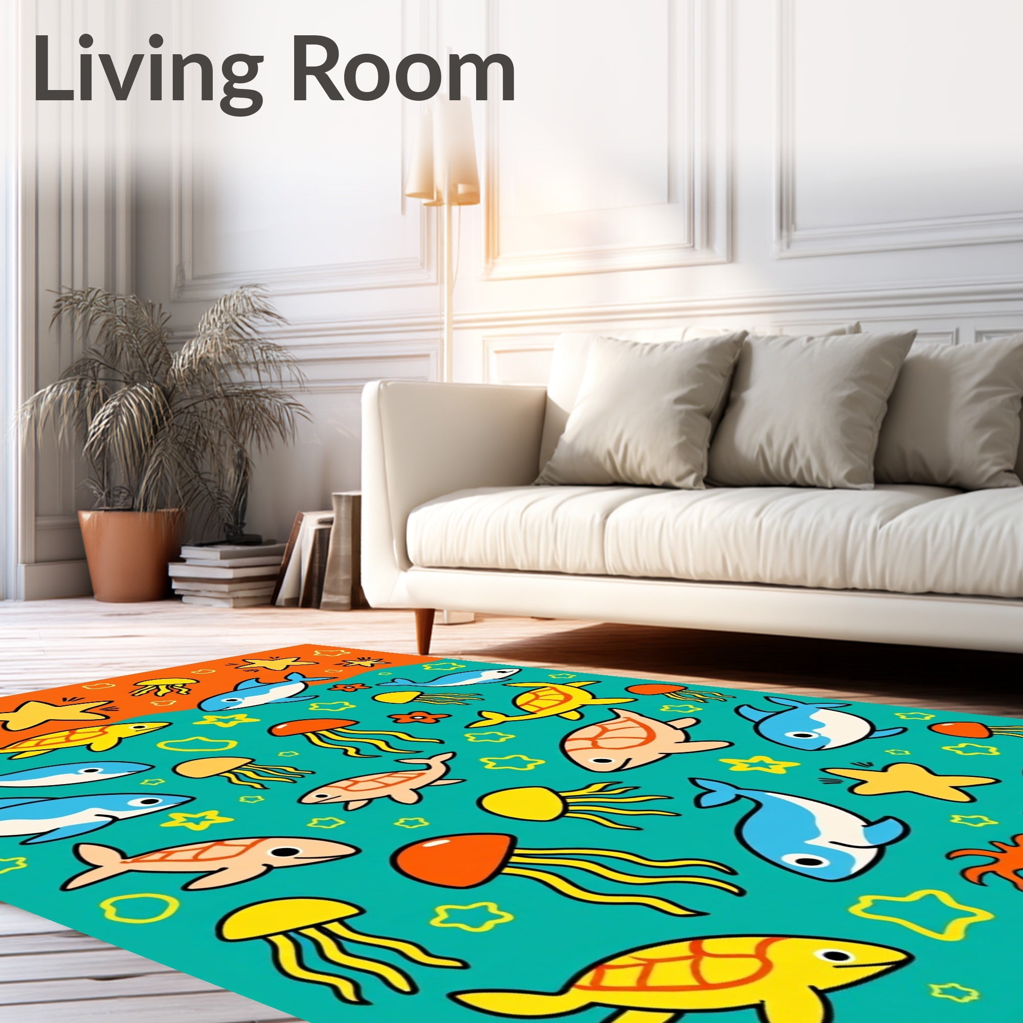Ocean Friends Tortoise Dolphin Jellyfish Stars Rug